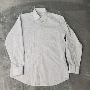 Countess Mara Mens Geometric Print Long Sleeve Button Down Dress Shirt White 100